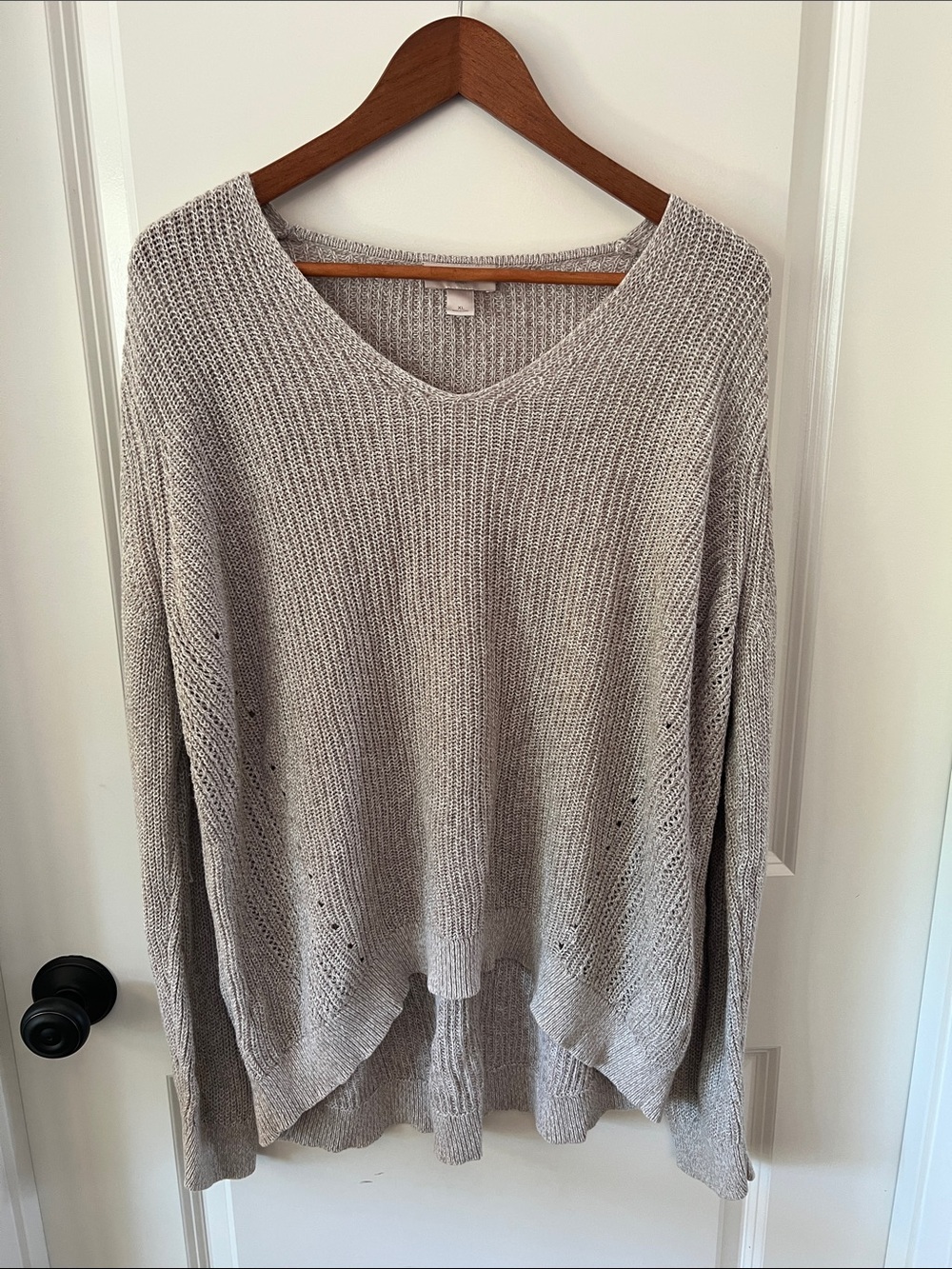 LOFT V-Neck Lightweight Knit Sweater - Taupe